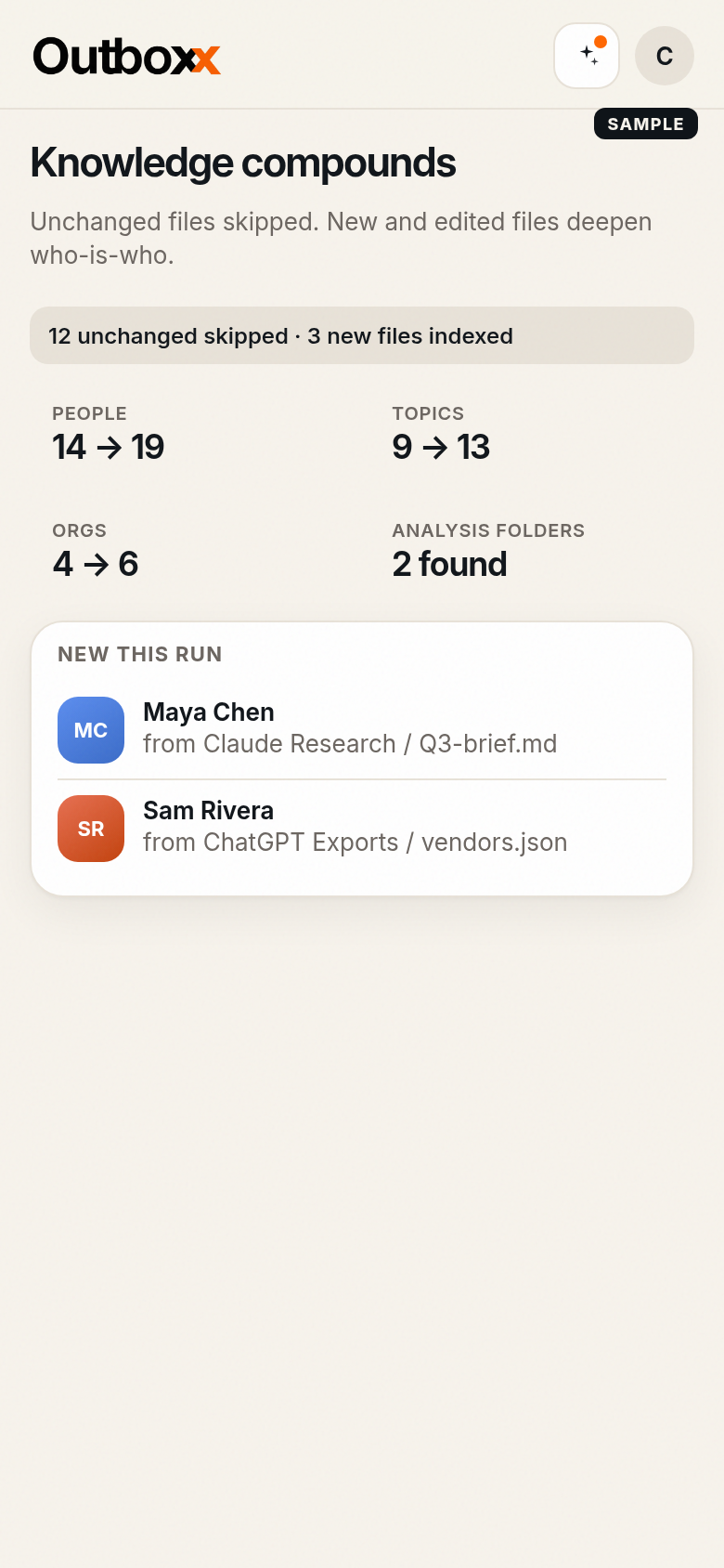 Knowledge compounds every run, iPhone